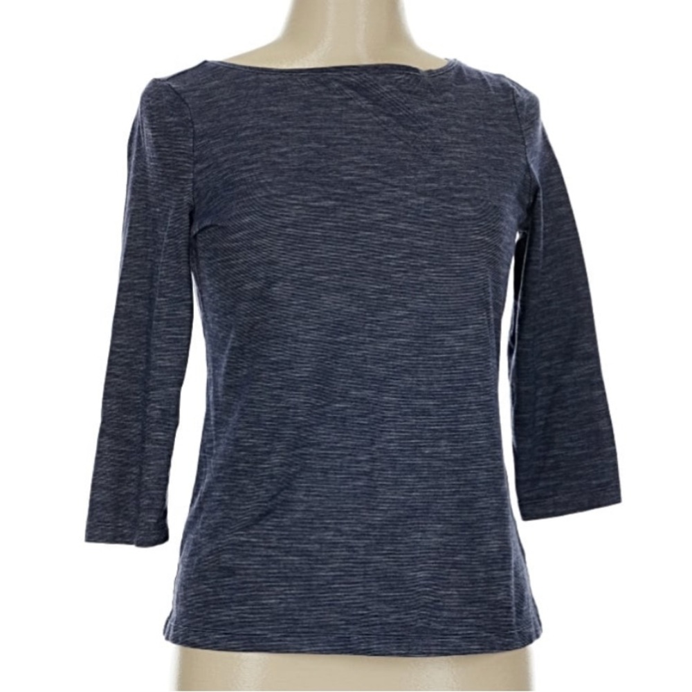 Talbots Shirt Heathered Blue Boat Neckline 3/4 Sleeves Cotton Blend Top Size XL